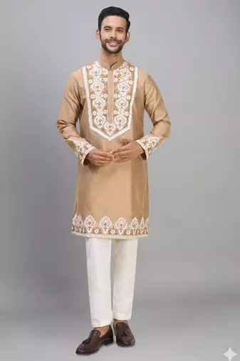 chiku embroidered silk men’s kurta pant set