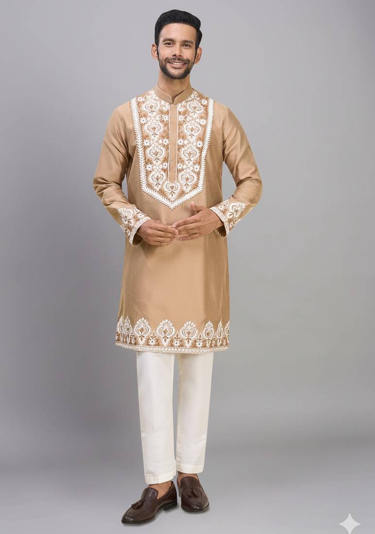 chiku embroidered silk men’s kurta pant set