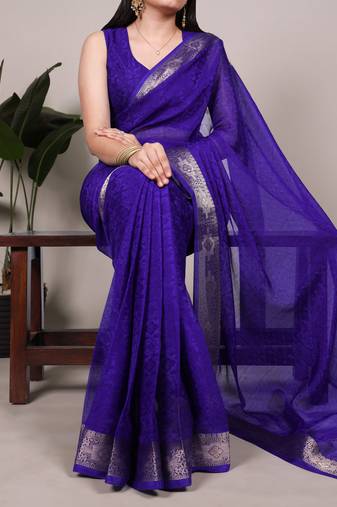 Purple Color Zari Weaving Work 