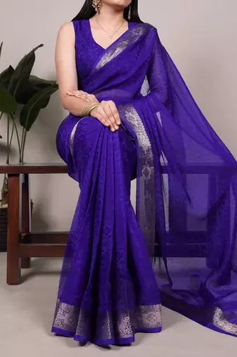 Purple Color Zari Weaving Work 