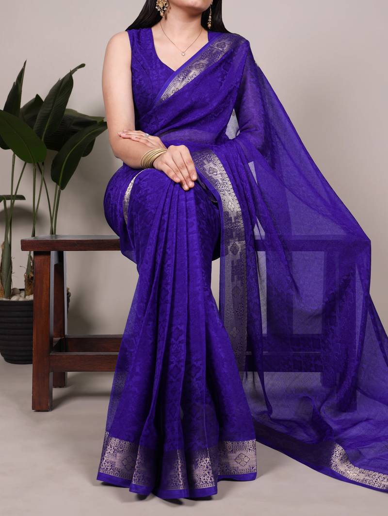 Purple Color Zari Weaving Work 