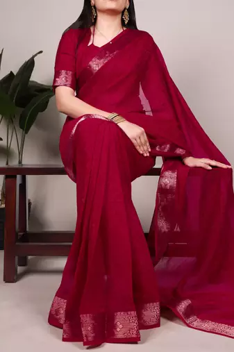 Red Color Zari Weaving Work 