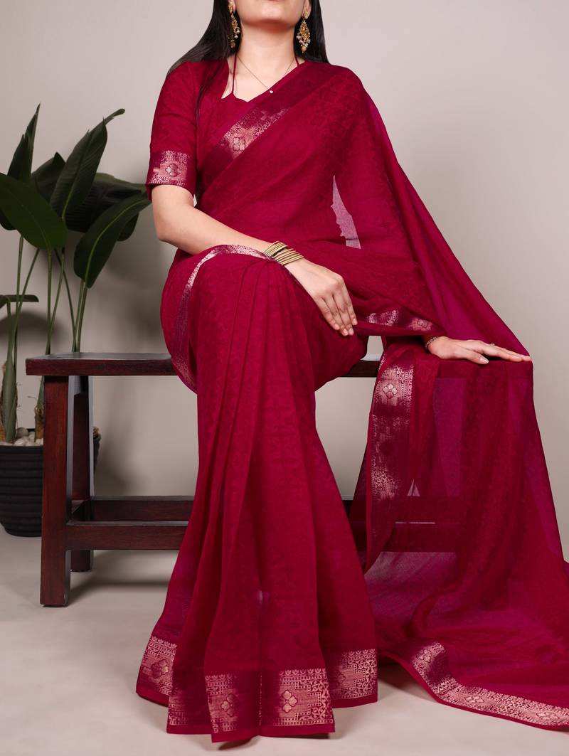 Red Color Zari Weaving Work 