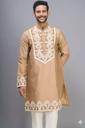 chiku embroidered silk men’s kurta pant set