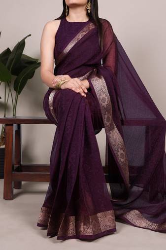 Wine Color Zari Weaving Work 