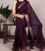 Wine Color Zari Weaving Work 