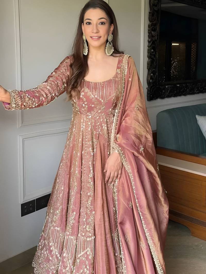 PINK SIMMIR SILK PARTY WEAR EMBROIDERY CROP TOP  WITH BLOUSE LEHENGA CHOLI