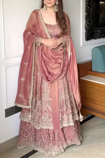 PINK SIMMIR SILK PARTY WEAR EMBROIDERY CROP TOP  WITH BLOUSE LEHENGA CHOLI