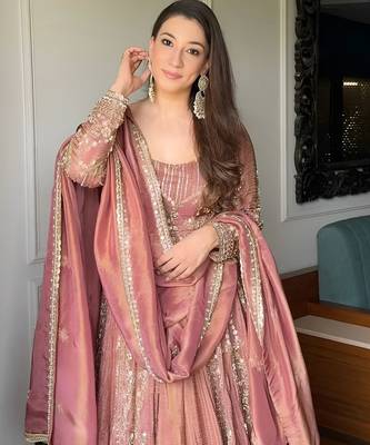 PINK SIMMIR SILK PARTY WEAR EMBROIDERY CROP TOP  WITH BLOUSE LEHENGA CHOLI 3