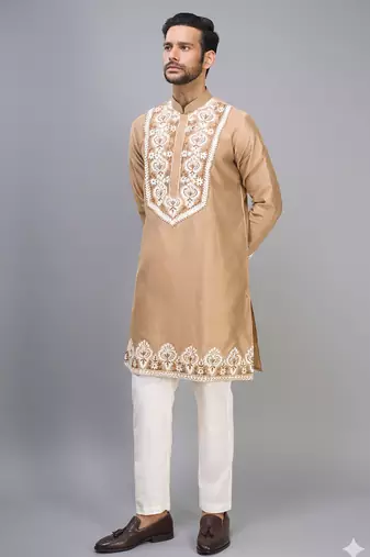 chiku embroidered silk men’s kurta pant set