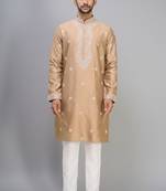 chiku silk kurta pant set with gold embroidered work