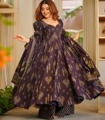 Purple maslin cotton party wear digital print suit set