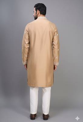 chiku silk kurta pant set with gold embroidered work 3