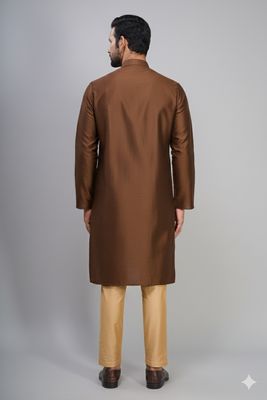coffee silk mens kurta pant set with embroidered work 4