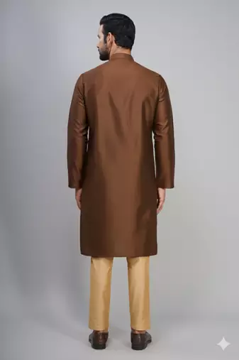 coffee silk mens kurta pant set with embroidered work