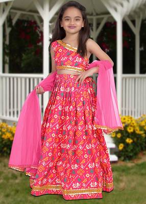 pink silk girls lehenga choli with floral printed work 1