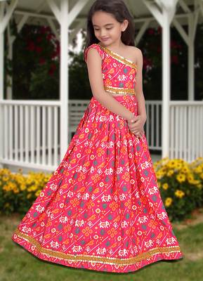 pink silk girls lehenga choli with floral printed work 3