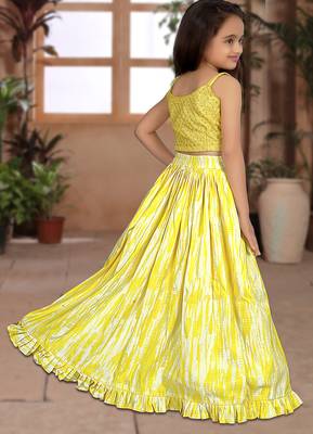 yellow silk girls lehenga choli with floral printed work 5