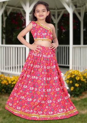 pink silk girls lehenga choli with floral printed work 4
