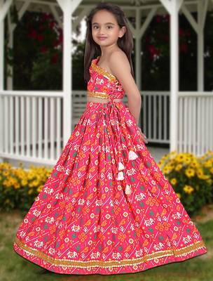 pink silk girls lehenga choli with floral printed work 5