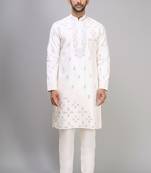 off white silk kurta pant with embroidery detail