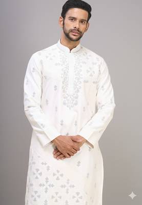 off white silk kurta pant with embroidery detail 2