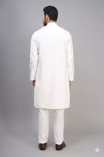 off white silk kurta pant with embroidery detail