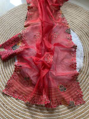 Red Color Bandhani patch work Kota doriya Saree 2