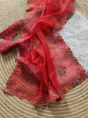 Red Color Bandhani patch work Kota doriya Saree 3
