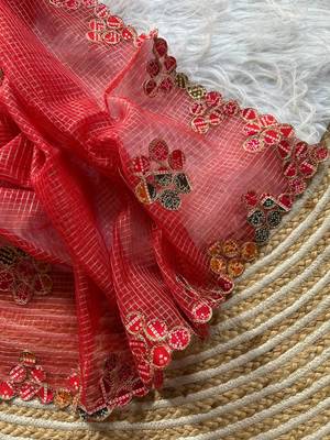Red Color Bandhani patch work Kota doriya Saree 4