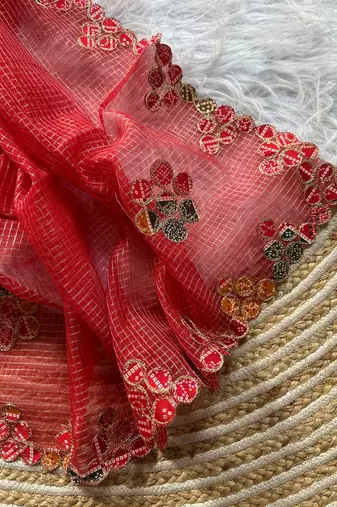 Red Color Bandhani patch work Kota doriya Saree