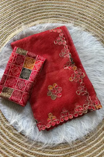 Red Color Bandhani patch work Kota doriya Saree
