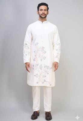 off white silk kurta pant set with embroidered work 1
