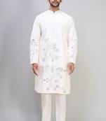 off white silk kurta pant set with embroidered work