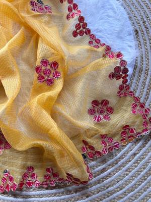 Yellow Color Bandhani patch work Kota doriya Saree 2