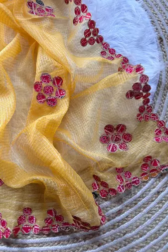 Yellow Color Bandhani patch work Kota doriya Saree