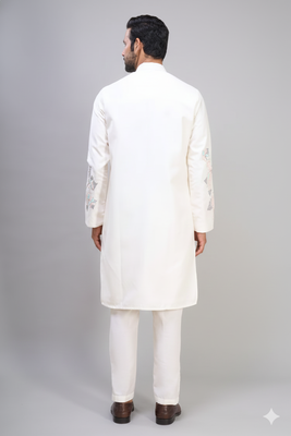 off white silk kurta pant set with embroidered work 2