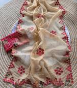 Cream Color Bandhani patch work Kota doriya Saree