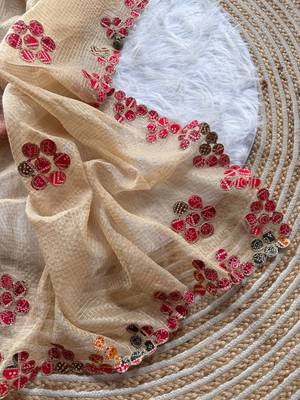 Cream Color Bandhani patch work Kota doriya Saree 2