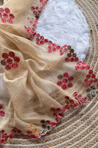 Cream Color Bandhani patch work Kota doriya Saree