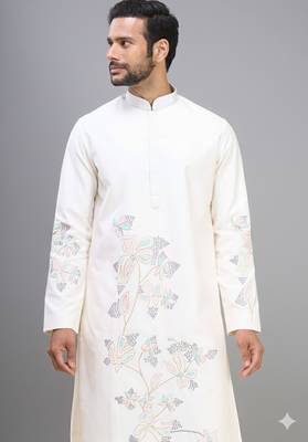 off white silk kurta pant set with embroidered work 3