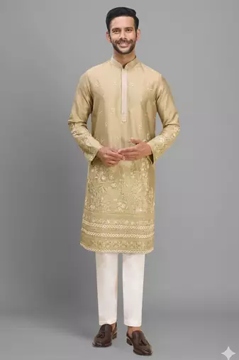 chiku silk kurta pant with embroidered work