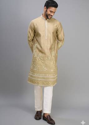 chiku silk kurta pant with embroidered work 2