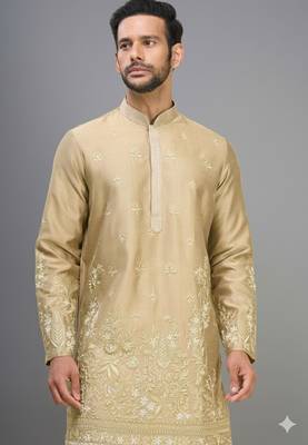 chiku silk kurta pant with embroidered work 3