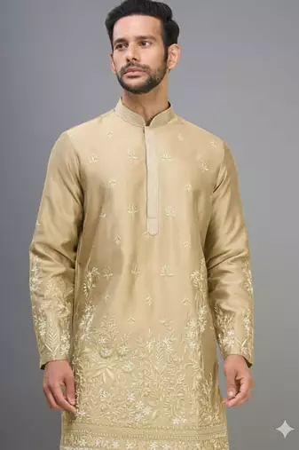 chiku silk kurta pant with embroidered work