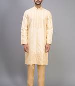 fawn silk kurta pant set with embroidery design