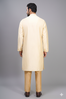fawn silk kurta pant set with embroidery design 2