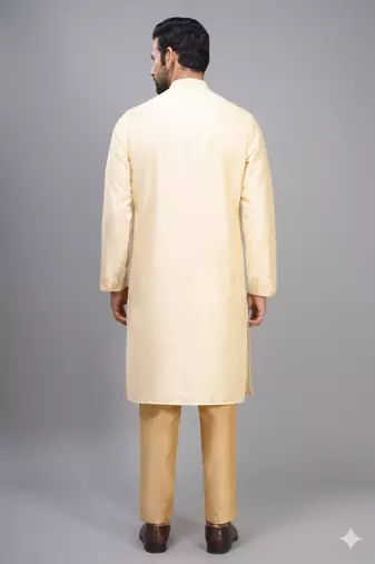 fawn silk kurta pant set with embroidery design