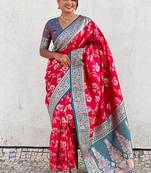 Pink woven self design pure silk banarasi saree with blouse