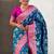 Teal blue woven self design pure silk banarasi saree with blouse
